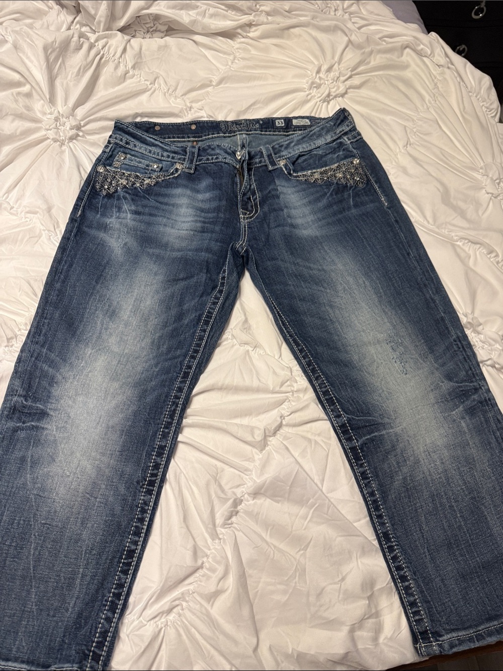 mess me Blue Denim capris with Pocket Embellishment capris